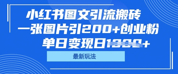 小红书图文引流搬砖，一张图片引200+创业粉，单日变现日数张-择笔创业网