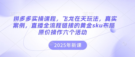 拼多多实操课程，飞龙在天玩法，真实案例，直播全流程链接的黄金sku布局原价操作六个活动-择笔创业网