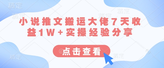 小说推文搬运大佬7天收益1W+实操经验分享-择笔创业网