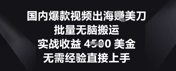 国内爆款视频出海挣美刀，批量无脑搬运，实战收益4.5k，无需经验直接上手-择笔创业网