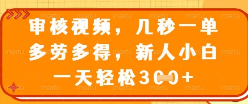 最新审核视频，几秒一单，多劳多得，新人小白一天轻松3张【揭秘】-择笔创业网