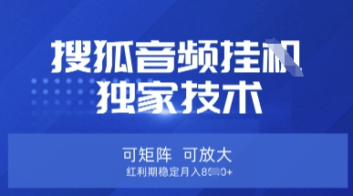 【搜狐音频挂G】独家技术，可矩阵可放大，红利期稳定月入8k【揭秘】-择笔创业网