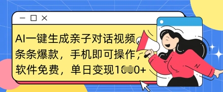 AI一键生成亲子对话视频，条条爆款，一部手机即可操作，单日变现数张-择笔创业网